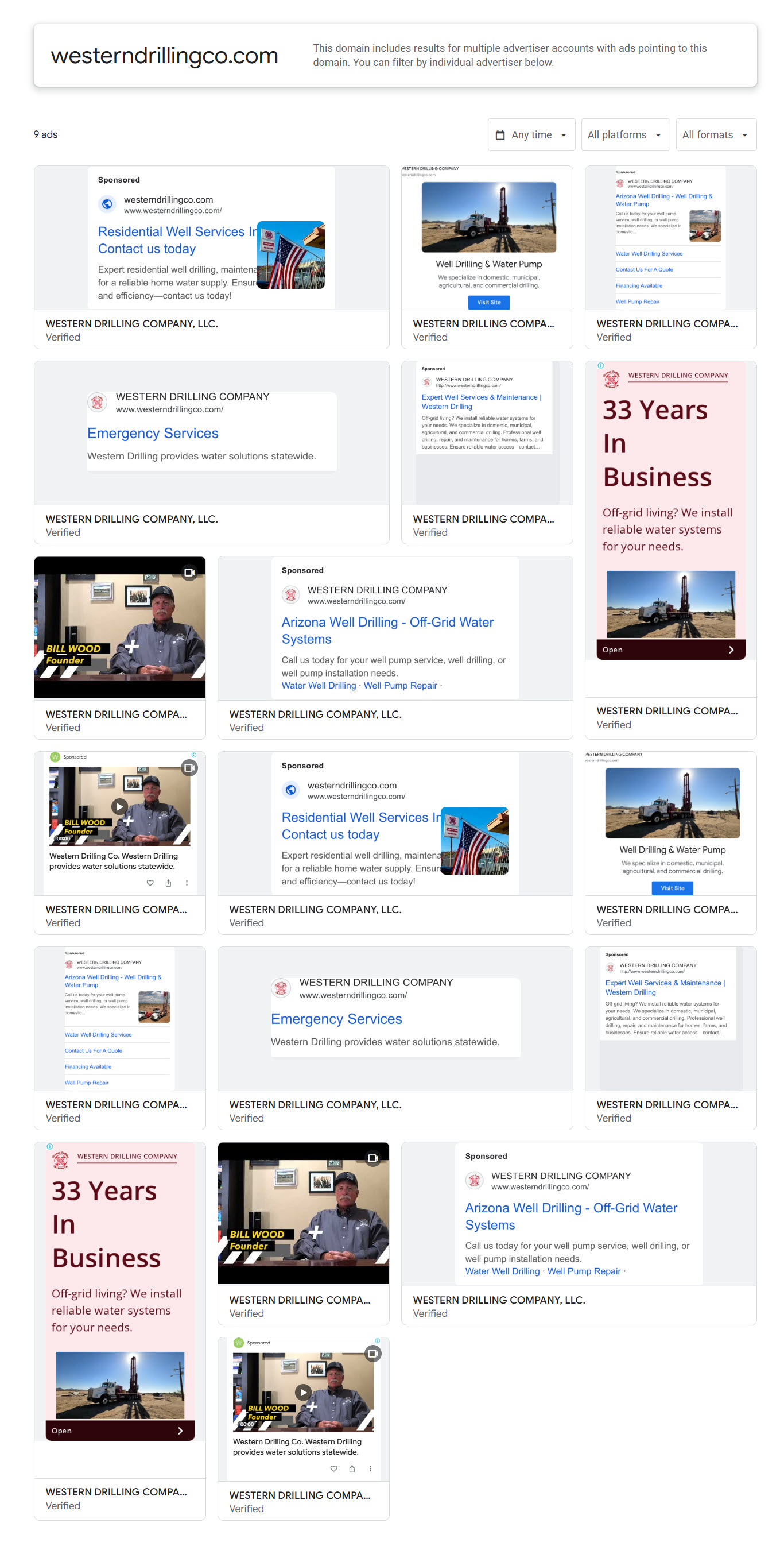 Google Ads dashboard for Western Drilling showing campaign performance