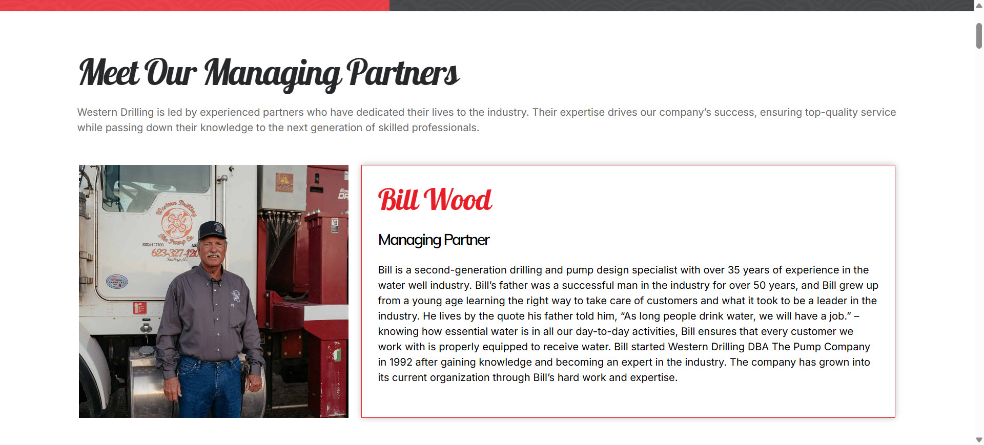 Western Drilling managing partners section on the website