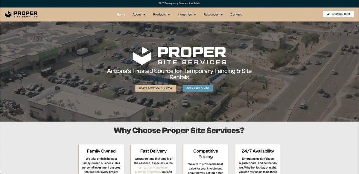 Proper Site Services - Homepage hero with yard and service trucks