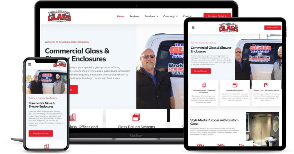Texarkana Glass responsive website on 3 devices