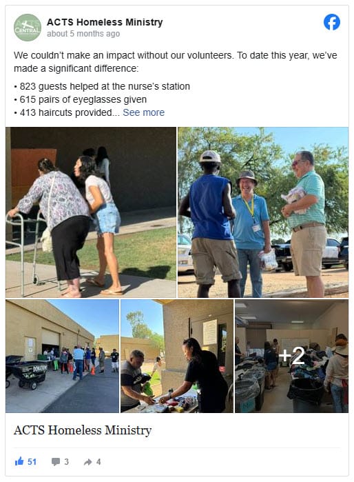 ACTS Homeless Ministry FB Post
