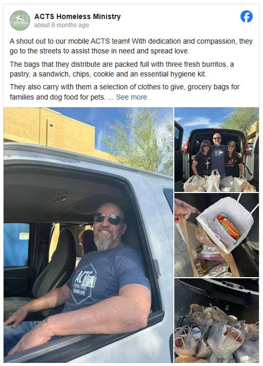 ACTS Homeless Ministry FB Post