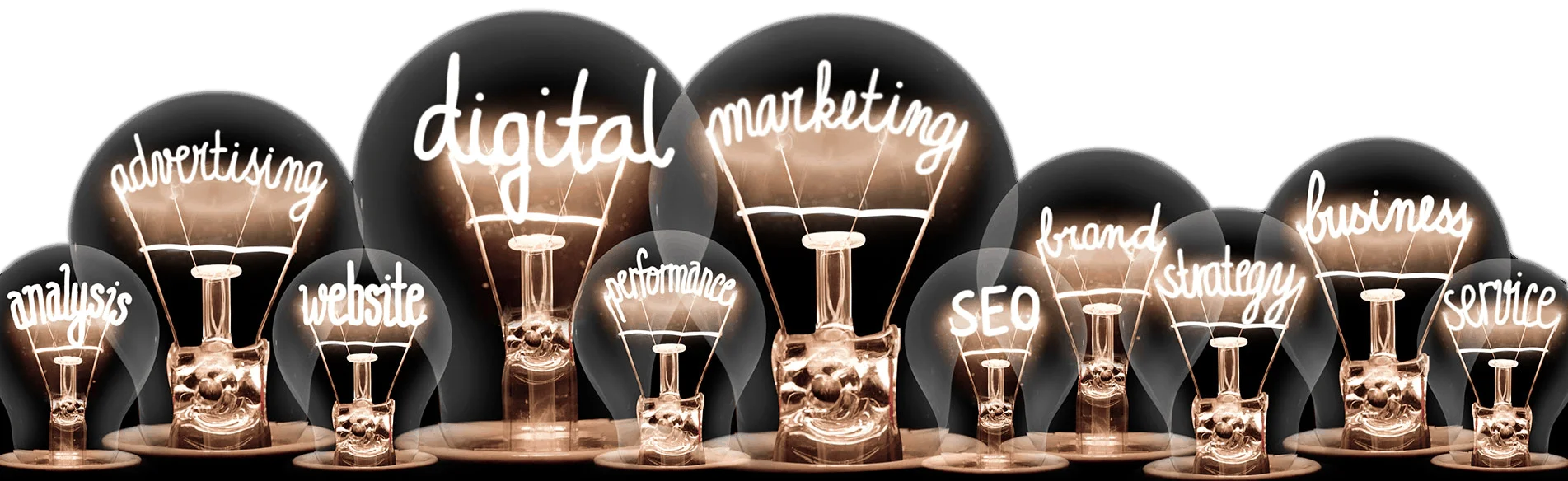 lightbulbs with digital marketing terms