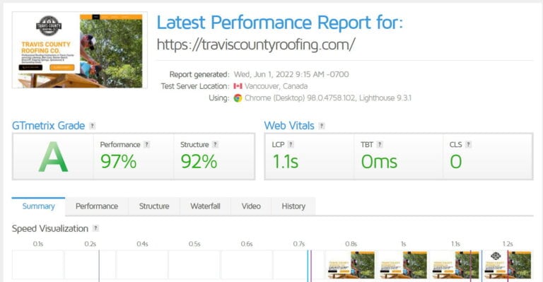 Website Speed And Health For Travis County Roofing