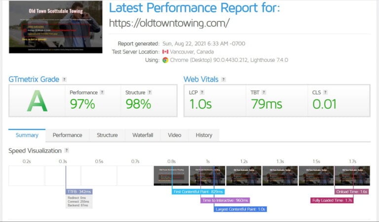 Website Speed Test Old Town Towing